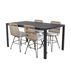 Break Table 150*90 - Black/Black, Viga Dining Chair - Black steel / Light Nature Wicker / White Cushion_4