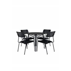 Santorini Matbord ø 100 - svart alu / grå glas, Nicke Dining chair w, armrest - Black Steel_4