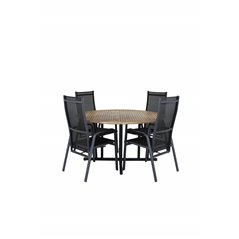 Cruz Dining table - Black Steel / Acacia (teak look) ø140cm, Copacabana Recliner Chair - Black/Black_4