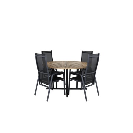 Cruz Dining - Black Steel / Acacia (teak look) ø140cm, Copacabana Recliner Chair - Black/Black_4