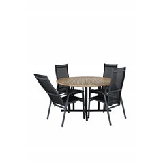 Cruz matbord - svart stål / akacia (teak look) Ø140cm, Copacabana vilostol stol - svart / svart_4