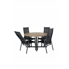 Cruz Dining table - Black Steel / Acacia (teak look) ø140cm, Copacabana Recliner Chair  - Black/Black_4