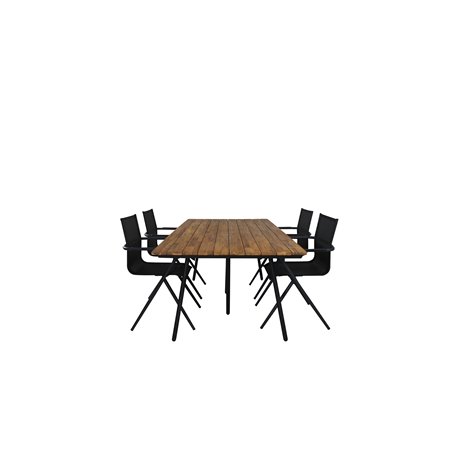 Chan Dining Table - Black Steel / Acacia Alina Dining Chair: Black Alu/Black Textilene (käytetty)