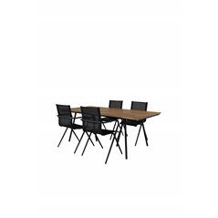 Chan Dining Table - Black Steel / Acacia Alina Dining Chair: Black Alu/Black Textilene (käytetty)