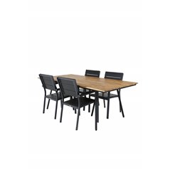 Chan Dining Table - Black Steel / Acacia (teak look) - 200cm+Levels Chair (stackable) - Black Alu / Black Aintwood_4