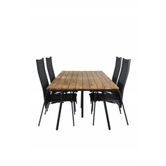Chan Dining Table - Black Steel / Acacia (teak look) - 200cm+Copacabana Recliner Chair - Black/Black_4