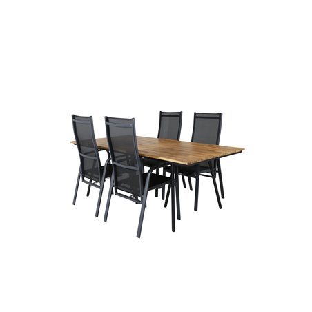 Chan matbord - svart stål / akacia (teak look) - 200cm + Copacabana vilostol stol - svart / svart_4