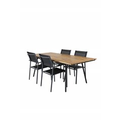 Chan Dining Table - Black Steel / Acacia (teak look) - 200cm+Santorini Arm Chair (Stackable) - Black alu / Black Textilene_4