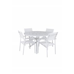 Alma Dining Table - White Alu - ø120cm, Santorini Arm Chair (Stackable) - White Alu / White Textilene_4