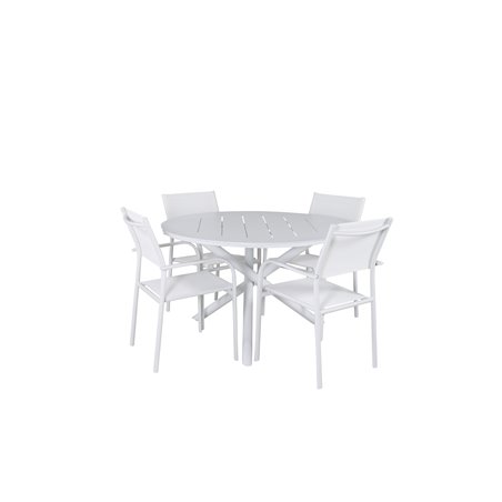 Alma Dining Table - Valkoinen Alu SanTorini Arm Chair (Valkoinen alu/valkoinen tekstiili)