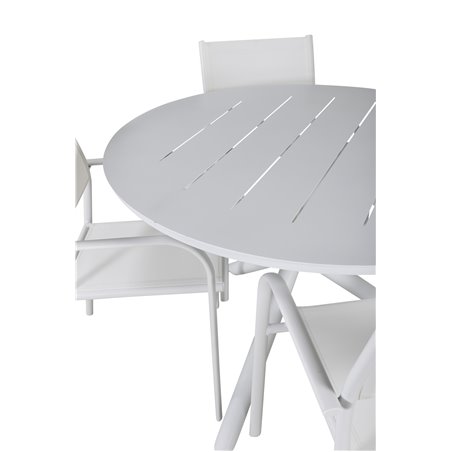 Alma Dining Table - Valkoinen Alu SanTorini Arm Chair (Valkoinen alu/valkoinen tekstiili)