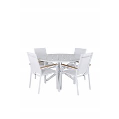 Alma Dining Table - White Alu - ø120cm, Texas Chair  - White/Teak_4