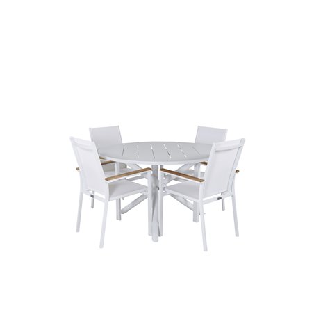 Alma Dining Table - White Alu - ø120cm, Texas Chair  - White/Teak_4