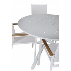 Alma Dining Table - White Alu - ø120cm, Texas Chair  - White/Teak_4