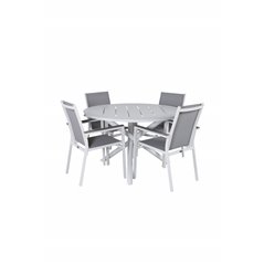 Alma Dining Table - White Alu - ø120cm, Parma Chair - White/Grey_4