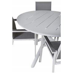 Alma Ruokapöytä - Valkoinen Alu - ø120cm, Parma-tuoli - Valkoinen/Grey_4