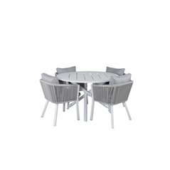 Alma Dining Table - White Alu - ø120cm, Virya Dining Chair - White Alu / Grey Cushion