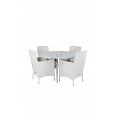 Alma Dining Table - White Alu - ø120cm, Malin Karmstol med dyna - Vit / grå dyna_4