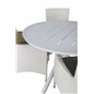 Alma Spisebord - Hvid Alu - ø120cm, Malin Lænestol med hynde - Hvid / grå hynde_4