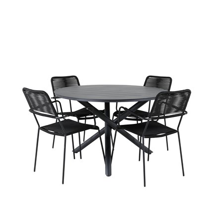 Alma Dining Table - Black Alu - ø120cm, Lindos Armchair - Black Alu / Black Rope_4