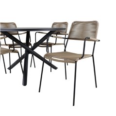 Alma Dining Table - Black Alu - ø120cm, Lindos - Armchair - Black Alu / Latte Rope_4