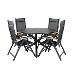Alma Dining Table - Black Alu - ø120cm, Panama Light 5-pos Chair Black / Black and teak_4