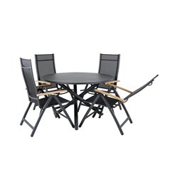 Alma Dining Table - Black Alu - ø120cm, Panama Light 5-pos Chair Black / Black and teak_4