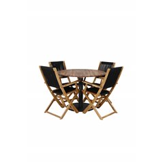 Cot Dining Table - Black steel / Acacia (teaklook) - ø100cm+Peter foldable chair - rope / Acacia_4