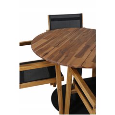 Cot Dining Table - Black steel / Acacia (teaklook) - ø100cm+Venice Stackingchair - Teak / Black textilene_4