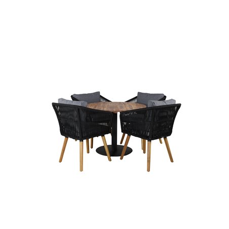 Cot Dining Table - Black steel / Acacia (teaklook) - ø100cm+Chania Armchair - Black/Acacia_4