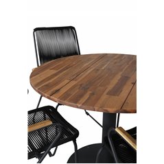 Cot Dining Table - Black steel / Acacia (teaklook) - ø100cm+Bois Armchair - Black Alu / Black Rope / Acacia_4