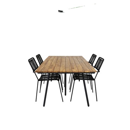 Chan Dining Table - Black Steel / Acacia (teak look) - 200cm+Lindos Armchair - Black Alu / Black Rope_4