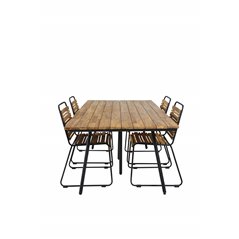 Chan Dining Table - Black Steel / Acacia Bois Dining Chair - Black Alu / Acacia