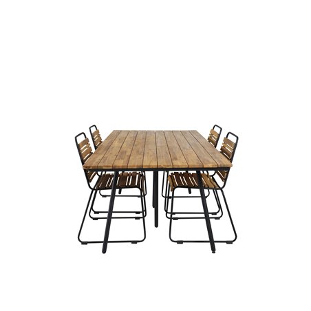 Chan Dining Table - Black Steel / Acacia Bois Dining Chair - Black Alu / Acacia