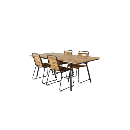 Chan matbord - svart stål / akacia (teak look) - 200cm + bois matsal stol - svart Aluminium / acacia_4