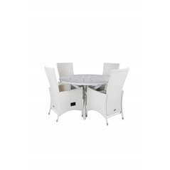 Alma Dining Table - White Alu - ø120cm, Padova Chair (Recliner) - White/Grey_4
