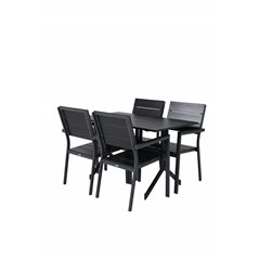 Vägen - Cafébord - Svart / svart 120 * 70cm, nivå stol (stapelbar) - svart Aluminium / svart aintwood_4