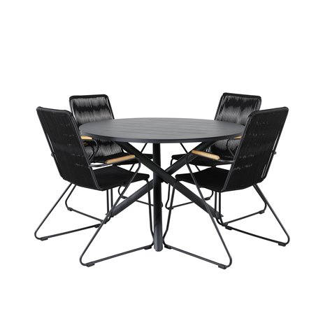 Alma Dining Table - Black Alu - ø120cm, Bois Armchair - Black Alu / Black Rope / Acacia_4