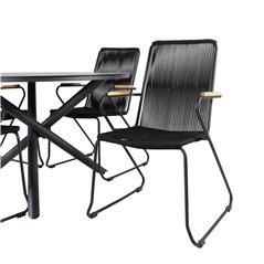 Alma Dining Table - Black Alu - ø120cm, Bois Armchair - Black Alu / Black Rope