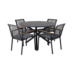 Alma Dining Table - Black Alu - ø120cm, Dallas Dining Chair_4