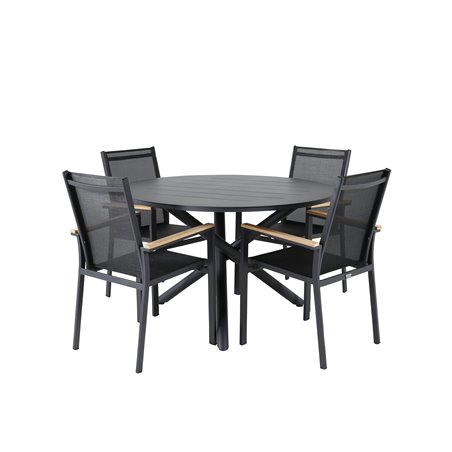 Alma Dining Table - Black Alu - ø120cm, Texas Chair  - Black/Teak_4