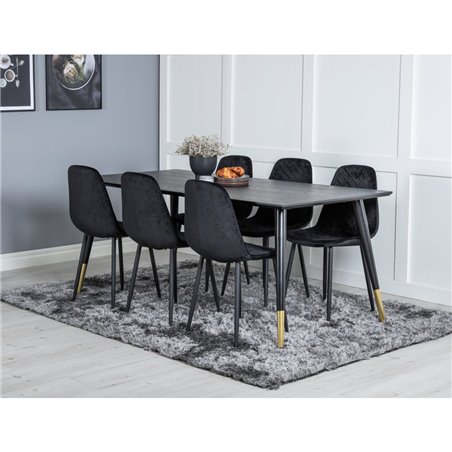 Dipp ruokapöytä - 180 * 90 cm - musta / musta messinki, Polar Diamond ruokapöydän tuoli - mustat jalat - musta Velvet_6