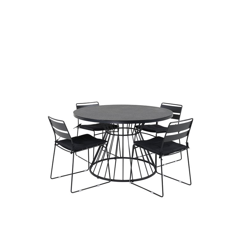 Tropea Dining Table - Black Steel / Grey Spray Glass, Lina Dining Tuoli