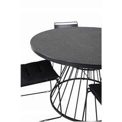 Tropea Dining Table - Black Steel / Grey Spray Glass, Lina Dining Tuoli