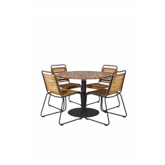 Cot Dining Table - Black steel / Acacia (teaklook) - ø100cm+Bois Dining Chair - Black Alu / Acacia_4