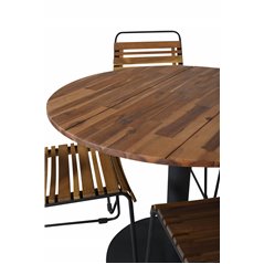 Cot Dining Table - Black steel / Acacia (teaklook) - ø100cm+Bois Dining Chair - Black Alu / Acacia_4
