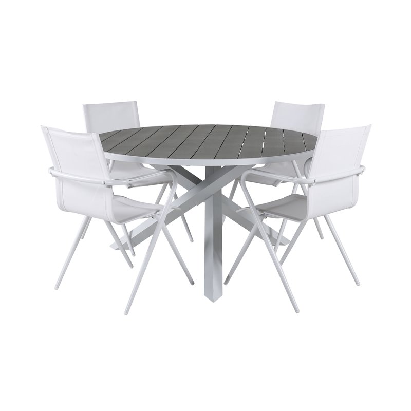 Parma Taulu 140 - Valkoinen / Harmaa, Alina Dining Chair - White Alu / Valkoinen tekstiili