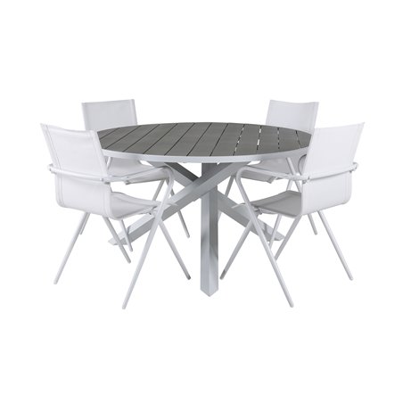 Parma Table ø 140 - White/Grey, Alina Dining Chair - white Alu / White Textilene_4