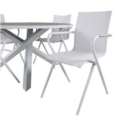 Parma Taulu 140 - Valkoinen / Harmaa, Alina Dining Chair - White Alu / Valkoinen tekstiili