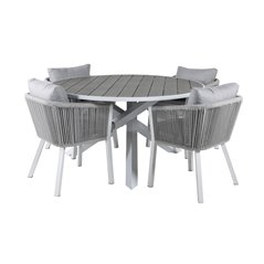 Parma Table ø 140 - White/Grey, Virya Dining Chair - White Alu / Grey cushion _4